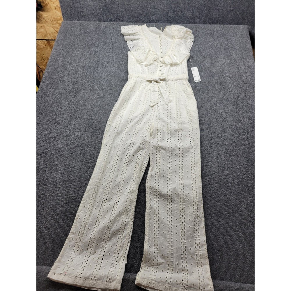 Urban Outfitters Ivory Eyelet Ruffle Wide Leg Jumpsuit OB974249 Size S NWT